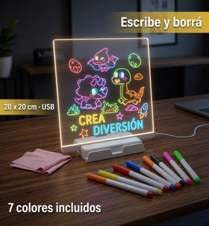 Pizarra luminosa con marcadores 20 x 20
