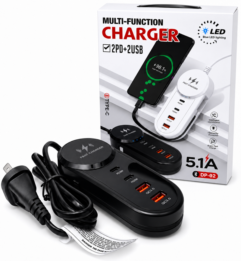 5 Cargador Múltiple Alta Velocidad con Cable Tipo C Integrado - Imagen 1